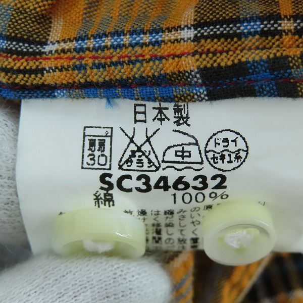 実際に弊社で買取させて頂いた【未使用】 SUGAR CANE/シュガーケーン シワ加工 チェック柄 半袖 ボタン シャツ オレンジ SC34632/Lの画像 4枚目