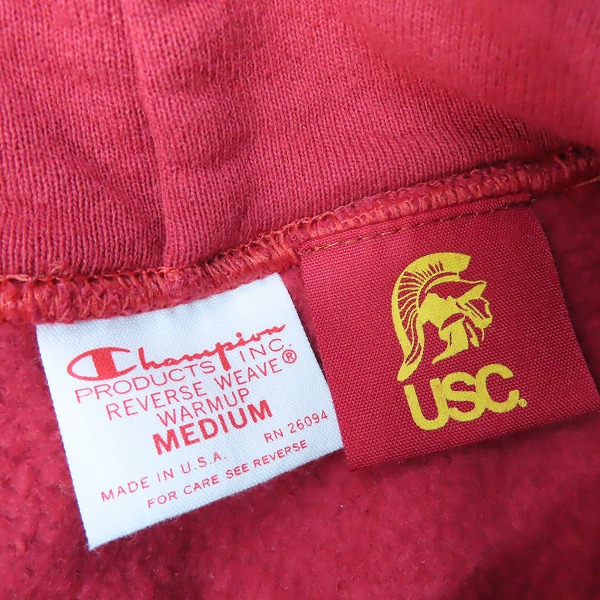 実際に弊社で買取させて頂いたChampion/チャンピオン USC REVERSE WEAVE sweat parka リバースウィーブ スウェット パーカー 赤単タグ 復刻 Mの画像 2枚目