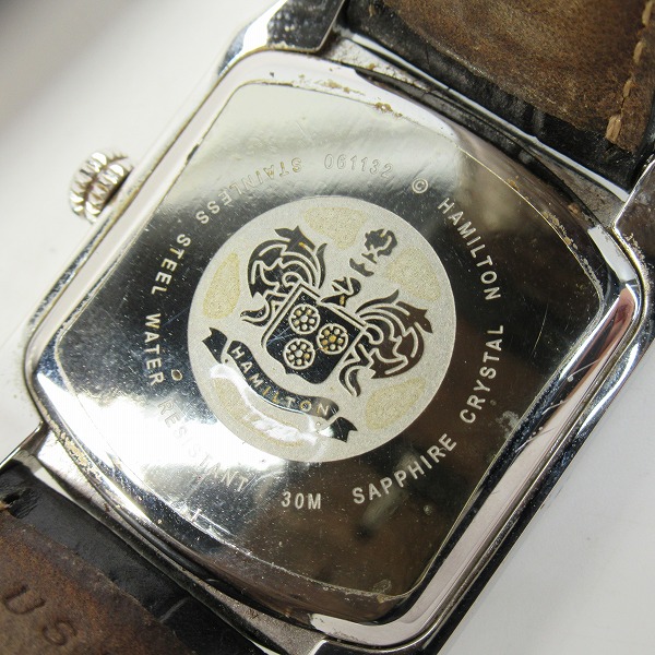 実際に弊社で買取させて頂いたHAMILTON/ハミルトン スモセコ ブラック文字盤 スクエア 腕時計 061132【動作未確認】の画像 3枚目
