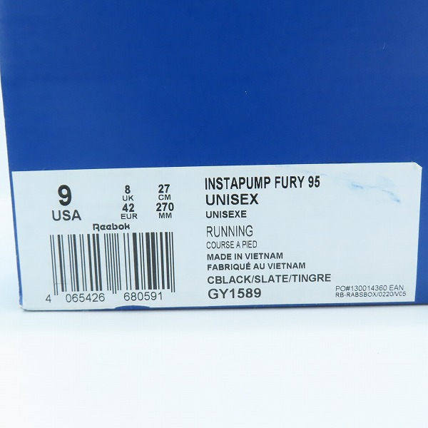 実際に弊社で買取させて頂いたReebok/リーボック 22AW  INSTAPUMP FURY 95 CORE/インスタ ポンプフューリー 95 CORE  GY1589/27の画像 9枚目