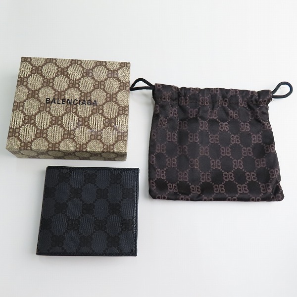 実際に弊社で買取させて頂いた(1)BALENCIAGA×GUCCI/バレンシアガ×グッチ ハッカープロジェクト 総柄 二つ折り財布 ブラック 680430の画像 7枚目