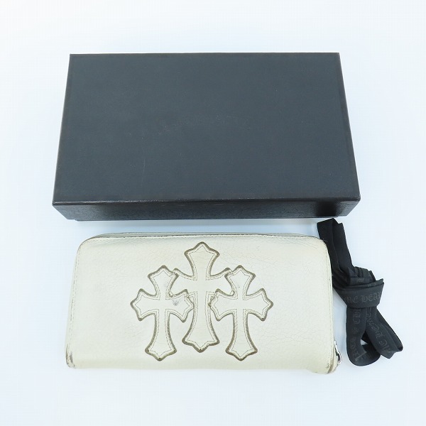 実際に弊社で買取させて頂いたCHROME HEARTS/クロムハーツ REC F 3PTCH/REC-F ZIP 3セメタリークロスパッチ ウォレット  ホワイトの画像 8枚目