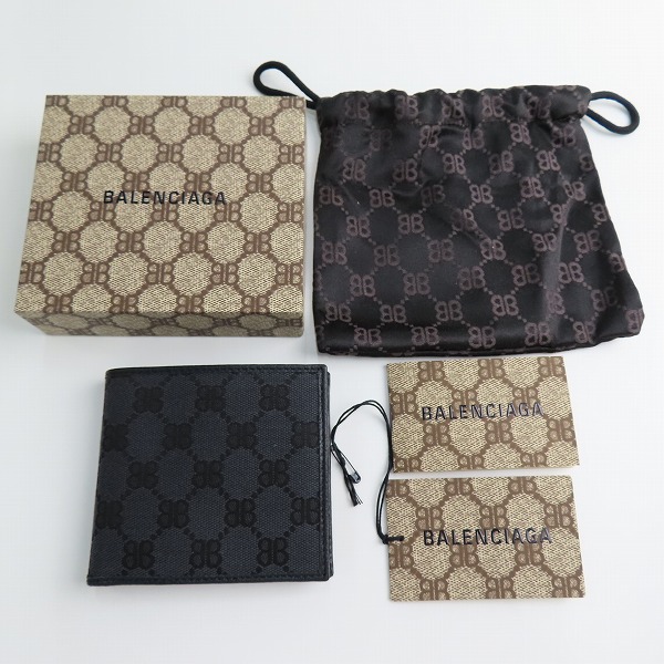 実際に弊社で買取させて頂いた(2)BALENCIAGA×GUCCI/バレンシアガ×グッチ ハッカープロジェクト 総柄 二つ折り財布 ブラック 680430の画像 7枚目