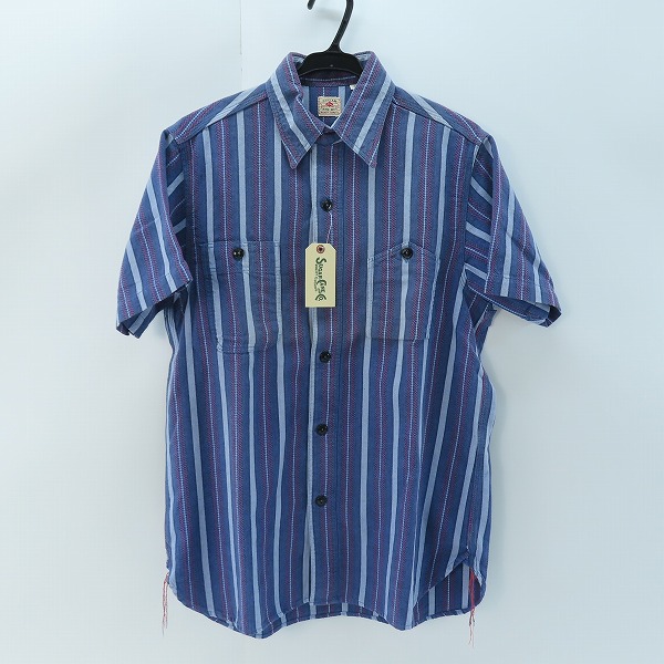 実際に弊社で買取させて頂いた【未使用】 SUGAR CANE/シュガーケーン ストライプ柄 半袖 ボタン シャツ ネイビー SC34554/M
