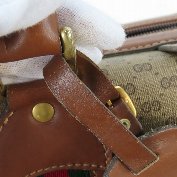 実際に弊社で買取させて頂いたGUCCI/グッチ オールドマイクロGG キャンバス レザー ボストンバッグ 012 24 0525 45の画像 6枚目