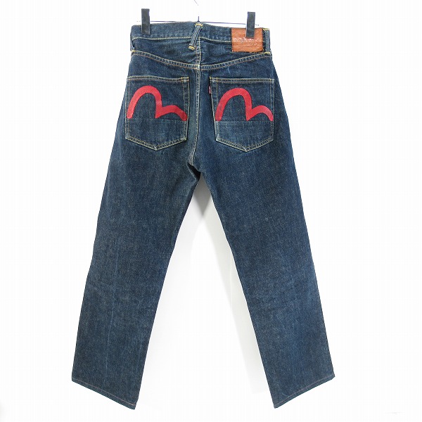 実際に弊社で買取させて頂いたEVISU/エヴィス Lot2001 No2 虎耳 赤カモメ プリント デニムパンツ 28×35の画像 1枚目