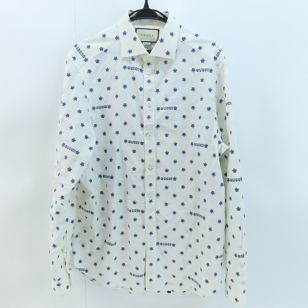 実際に弊社で買取させて頂いたGUCCI/グッチ 18ss 長袖ドレスシャツ スター 星 ロゴ 刺繍 ホワイト 547239/50