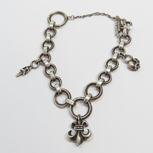 実際に弊社で買取させて頂いた【カスタム】CHROME HEARTS/クロムハーツ Oリング ブレスレットｗ/BSフレアチャームｗ/2スタックチャーム ダガー＆ハートの画像 9枚目