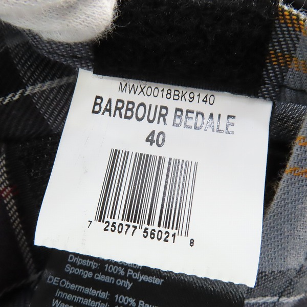 実際に弊社で買取させて頂いたBarbour/バブアー BEDALE WAX JACKET ビデイルワックスジャケット MWX0018BK9140/40の画像 5枚目