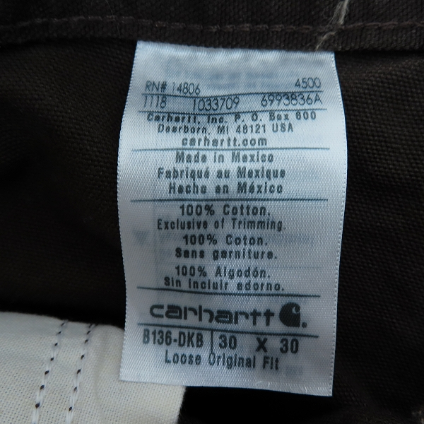 実際に弊社で買取させて頂いた【未使用】Carhartt/カーハート WASHED-DUCK DOUBLE-FRONT WORK DUNGAREE/ペインター パンツ /B136-DKB/30×30の画像 3枚目