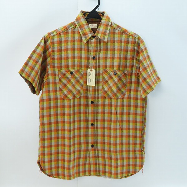 実際に弊社で買取させて頂いた【未使用】 SUGAR CANE/シュガーケーン チェック柄 半袖 ボタン シャツ オレンジ SC33402/M