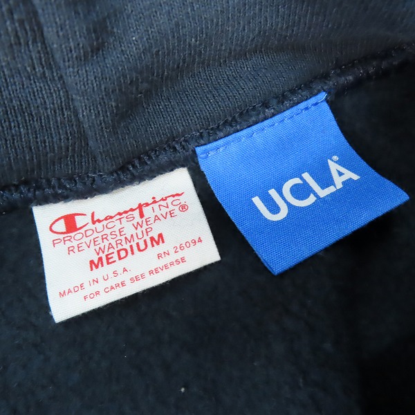 実際に弊社で買取させて頂いたChampion/チャンピオン UCLA REVERSE WEAVE sweat parka リバースウィーブ スウェット パーカー 赤単タグ 復刻 ネイビー Mの画像 2枚目