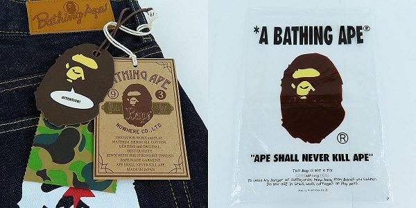 実際に弊社で買取させて頂いた【未使用】A BATHING APE/アベイシングエイプ BAPE STA デニムパンツ 001DPK221001F/Lの画像 9枚目