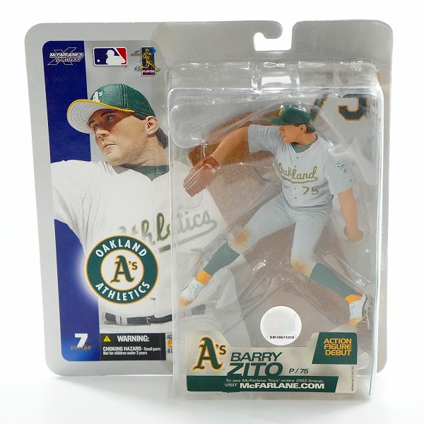 実際に弊社で買取させて頂いた【未開封】McFARLANE TOYS/マクファーレントイズ オークランド・アスレチックス #75 BARRY ZITO バリー・ジト グレー