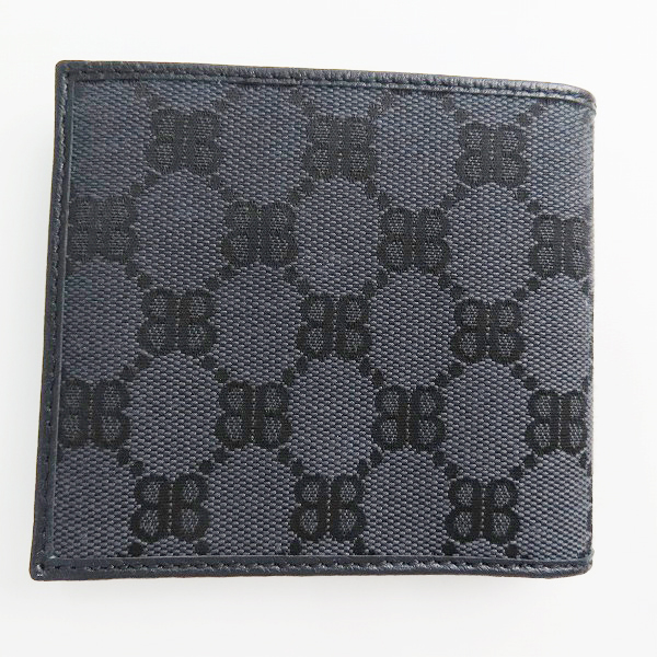 実際に弊社で買取させて頂いた(2)BALENCIAGA×GUCCI/バレンシアガ×グッチ ハッカープロジェクト 総柄 二つ折り財布 ブラック 680430の画像 1枚目