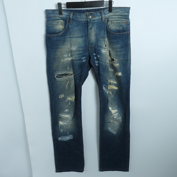 実際に弊社で買取させて頂いたDOLCE&GABBANA/ドルチェ&ガッバーナ 16GREEN メタルロゴプレート ダメージ加工 デニム パンツ/ジーンズ G3FBCP/G8I29/48