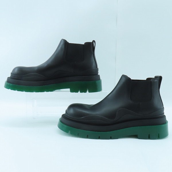 実際に弊社で買取させて頂いたBOTTEGA VENETA/ボッテガヴェネタ タイヤアンクル サイドゴア チェルシーブーツ ブラック×グリーン/45の画像 3枚目