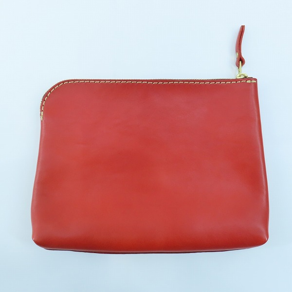 実際に弊社で買取させて頂いたHERZ/ヘルツ レザー マチ付き ポーチ レッド×ブラックの画像 1枚目