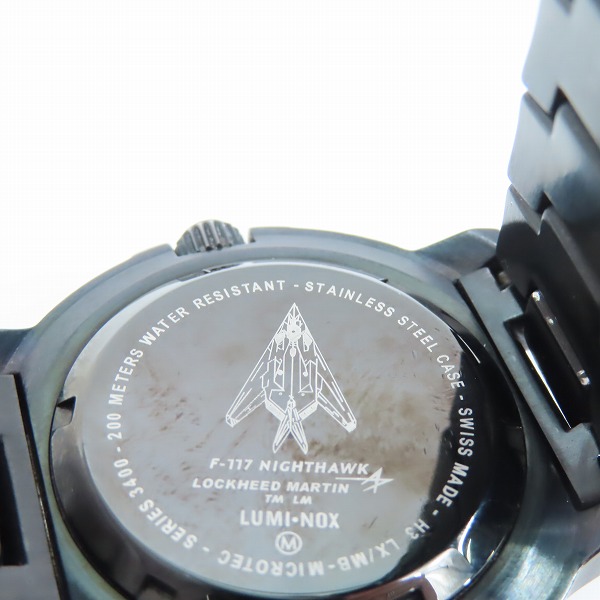 実際に弊社で買取させて頂いたLUMINOX/ルミノックス NIGHTHAWK/ナイトホーク F-117 クオーツ 黒文字盤 腕時計 3400の画像 4枚目