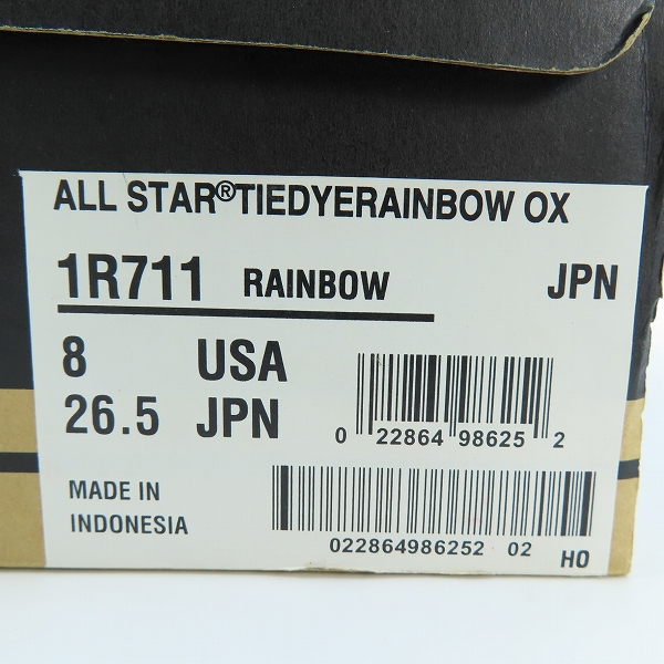 実際に弊社で買取させて頂いた【未使用】 CONVERSE/コンバース ALL STAR/オールスター TIEDYERAINBOW OX 1R711/26.5の画像 8枚目