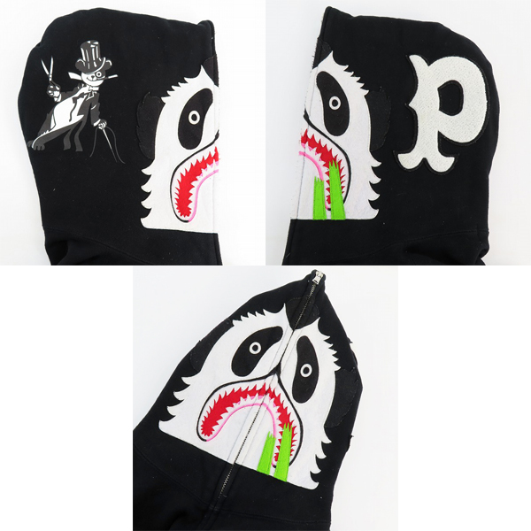 実際に弊社で買取させて頂いたA BATHING APE/アベイシングエイプ パンダ シャーク ジップアップ パーカー/001ZPE302003X/Sの画像 5枚目