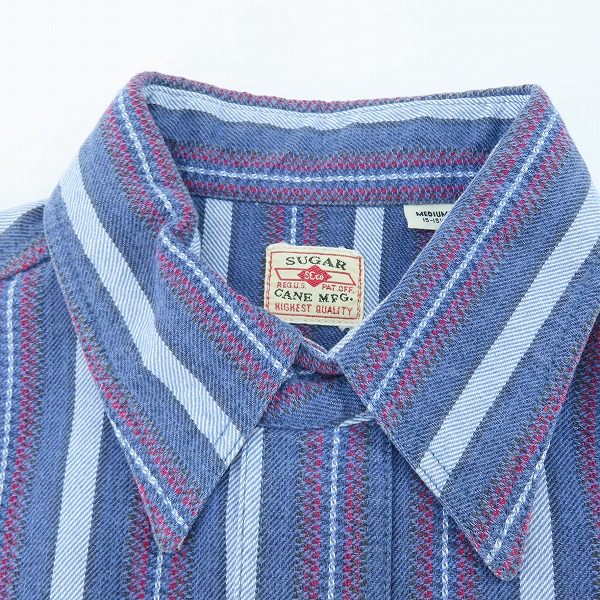 実際に弊社で買取させて頂いた【未使用】 SUGAR CANE/シュガーケーン ストライプ柄 半袖 ボタン シャツ ネイビー SC34554/Mの画像 6枚目