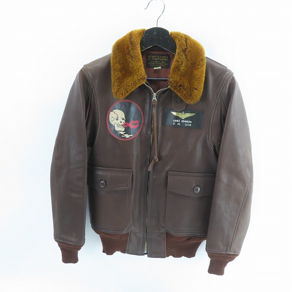 実際に弊社で買取させて頂いたThe REAL McCOY'S/リアルマッコイズ G-1 レザーフライトジャケット カスタム ワッペン  55J14 /34