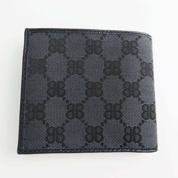実際に弊社で買取させて頂いた(1)BALENCIAGA×GUCCI/バレンシアガ×グッチ ハッカープロジェクト 総柄 二つ折り財布 ブラック 680430の画像 1枚目