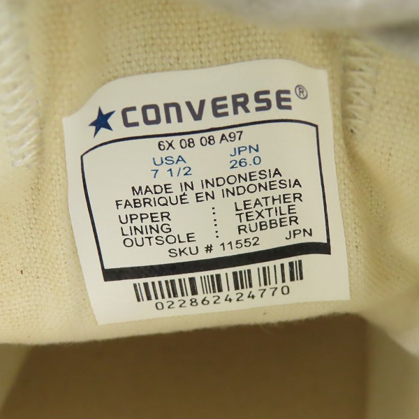 実際に弊社で買取させて頂いた(2)CONVERSE/コンバース LEATHER ALL STAR OX/レザー オールスター ホワイト 11552/26.0の画像 5枚目