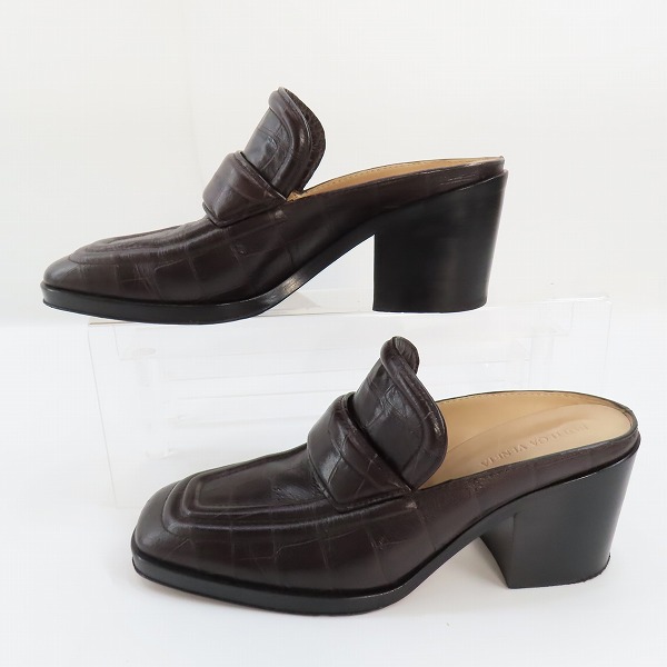 実際に弊社で買取させて頂いたBOTTEGA VENETA/ボッテガ ヴェネタ クロコ型押し ヒールローファー/37.5の画像 3枚目