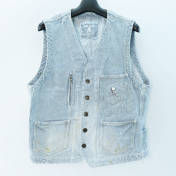 実際に弊社で買取させて頂いたmastermind JAPAN/マスターマインドジャパン radiance期 金ラメ織り込み ヒッコリー柄ジレ/ベスト MY-VE01-02-D/M