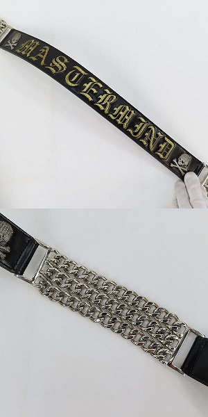 実際に弊社で買取させて頂いた【未使用】mastermind JAPAN/マスターマインドジャパン 喜平チェーン ロゴ刺繍 レザーベルト MC2-BE08-1/Mの画像 5枚目