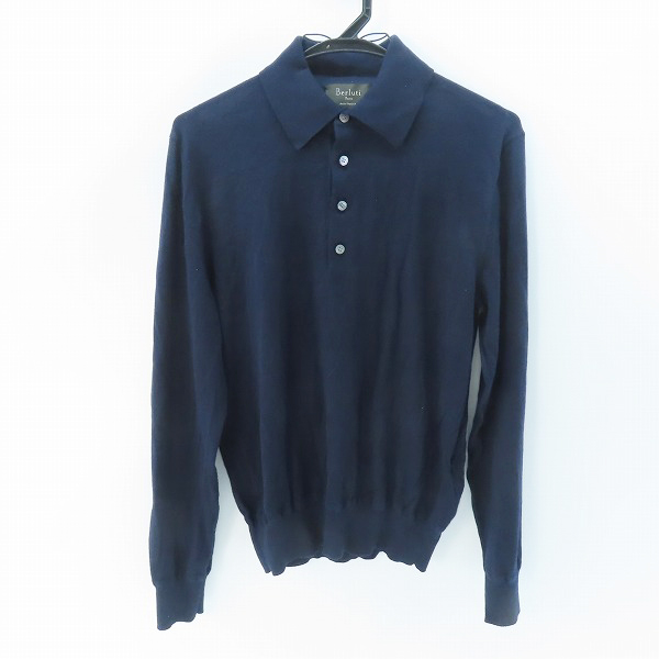 実際に弊社で買取させて頂いたBERLUTI/ベルルッティ レザー切替 カシミア/シルク 襟付きニット 46