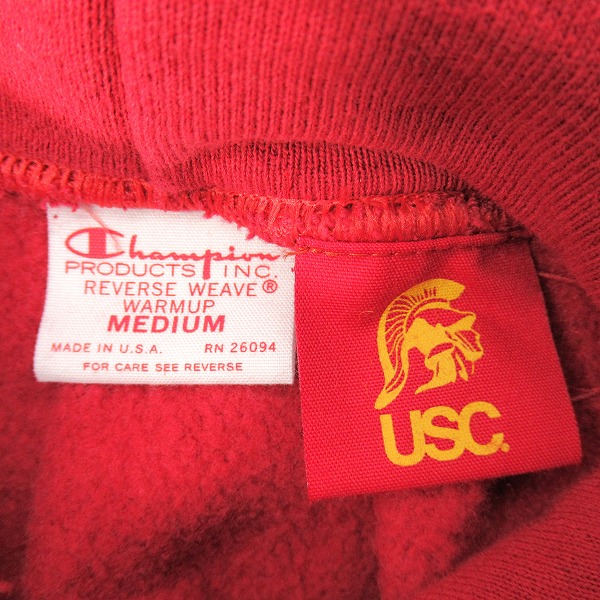 実際に弊社で買取させて頂いたChampion/チャンピオン USC REVERSE WEAVE sweat parka リバースウィーブ スウェット パーカー 赤単タグ 復刻 Mの画像 2枚目