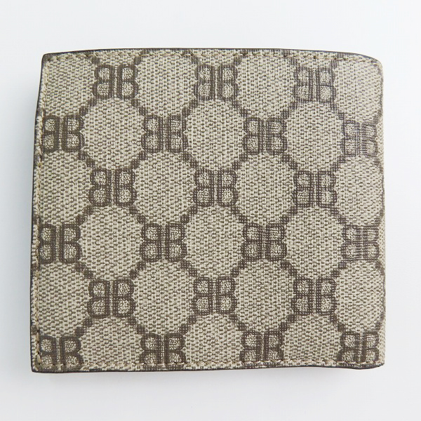 実際に弊社で買取させて頂いたBALENCIAGA×GUCCI/バレンシアガ×グッチ ハッカープロジェクト 総柄 二つ折り財布 ベージュ 680403の画像 1枚目