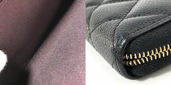 実際に弊社で買取させて頂いたCHANEL/シャネル ココマーク マトラッセ キャビアスキン ラウンドファスナー 長財布の画像 7枚目