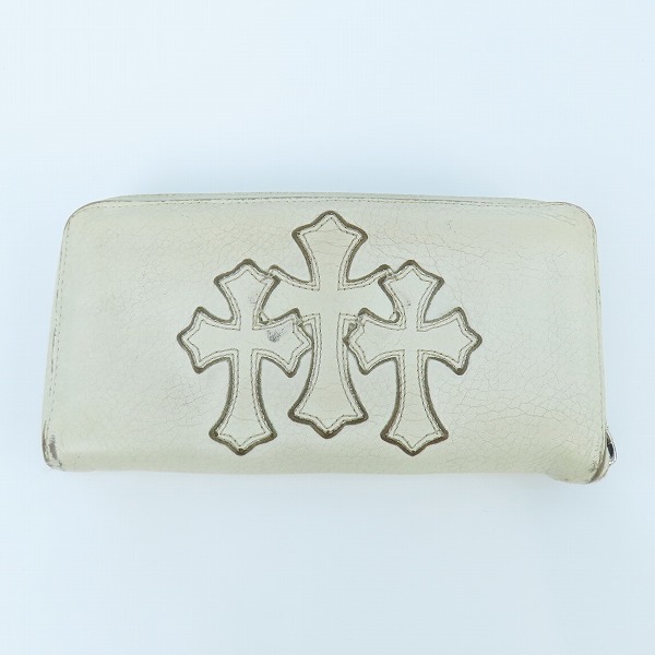 実際に弊社で買取させて頂いたCHROME HEARTS/クロムハーツ REC F 3PTCH/REC-F ZIP 3セメタリークロスパッチ ウォレット  ホワイト