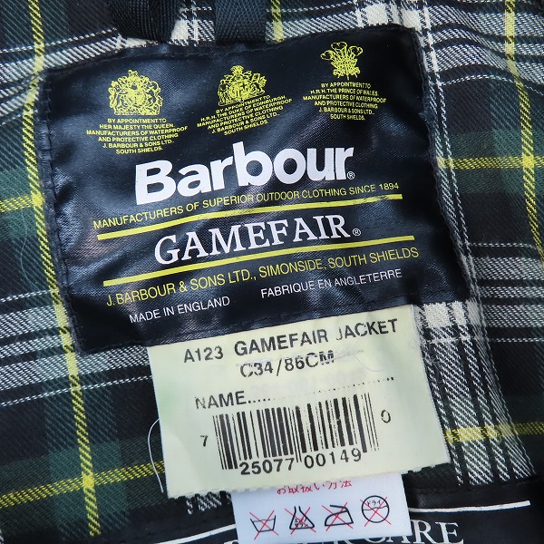 実際に弊社で買取させて頂いたBarbour/バブアー 80s GAMEFAIR JACKET/ジャケット/ブルゾン C34/86cmの画像 2枚目