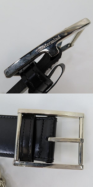実際に弊社で買取させて頂いた【未使用】mastermind JAPAN/マスターマインドジャパン 喜平チェーン ロゴ刺繍 レザーベルト MC2-BE08-1/Mの画像 4枚目