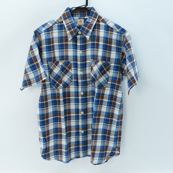 実際に弊社で買取させて頂いたSUGAR CANE/シュガーケーン TWILL CHECK WORK SHIRT/ツイルチェック ワークシャツ/半袖シャツ ブラウン SC35876/L