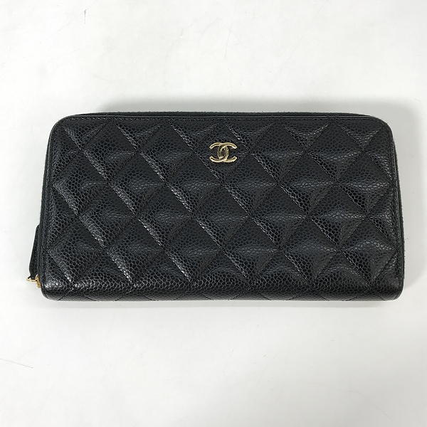 実際に弊社で買取させて頂いたCHANEL/シャネル ココマーク マトラッセ キャビアスキン ラウンドファスナー 長財布