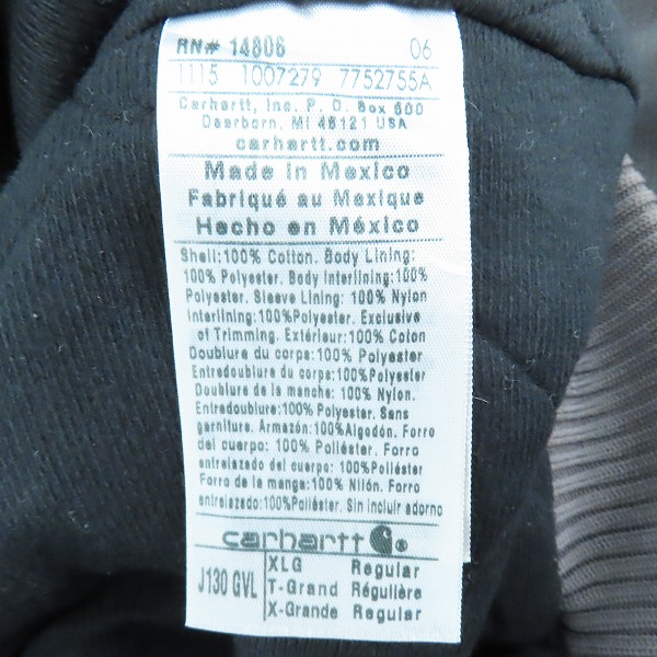 実際に弊社で買取させて頂いたCarhartt/カーハート BIG and Tall Washed Duck ThinsulateR ACTIVE Jacket/アクティブジャケット シンサレート  J130 GVL/XLの画像 3枚目