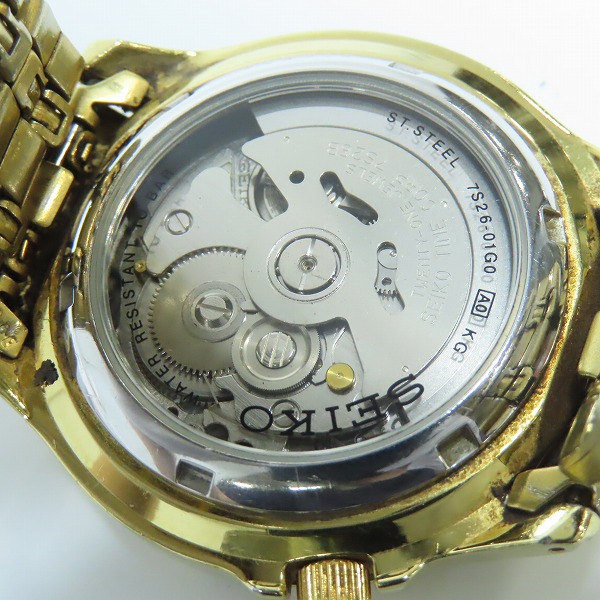 実際に弊社で買取させて頂いたSEIKO/セイコー 5 SPORTS/5スポーツ AUTOMATIC 黒文字盤 ゴールド 腕時計 7S26-01G0の画像 4枚目