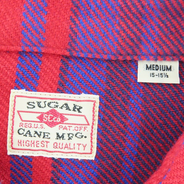 実際に弊社で買取させて頂いた【未使用】 SUGAR CANE/シュガーケーン TWILL CHECK WORK SHIRT/ツイルチェック ワークシャツ/ネルシャツ レッド SC28740/Mの画像 2枚目