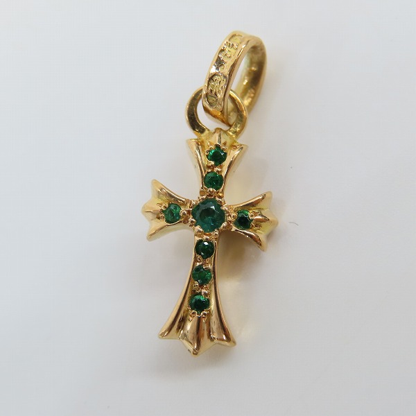 実際に弊社で買取させて頂いた（2）CHROME HEARTS/クロムハーツ 22K BABY FAT/ベビーファットクロス チャーム ｗ/エメラルドの画像 1枚目