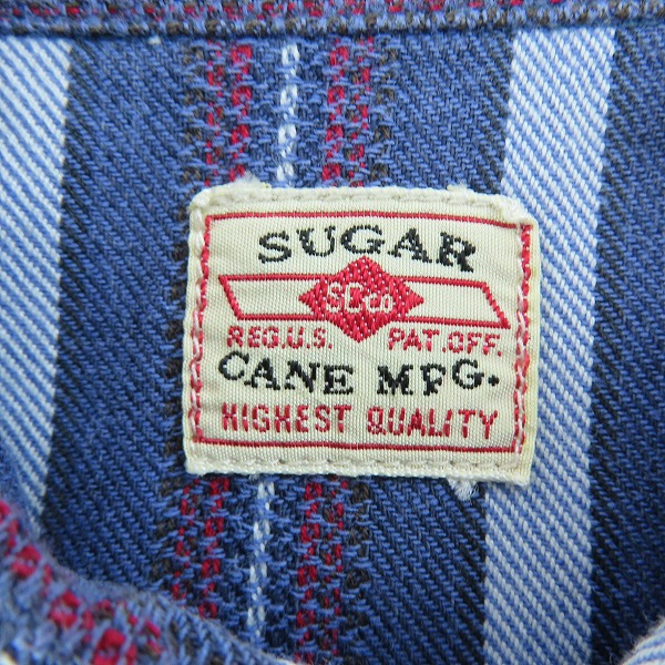 実際に弊社で買取させて頂いた【未使用】 SUGAR CANE/シュガーケーン ストライプ柄 半袖 ボタン シャツ ネイビー SC34554/Mの画像 2枚目