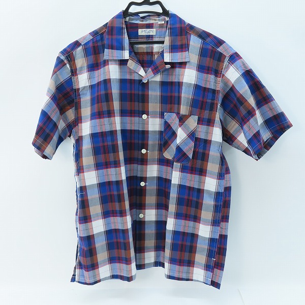 実際に弊社で買取させて頂いたSUGAR CANE Light/シュガーケーンライト オープンカラー チェック 半袖 ボタン シャツ ブルー SC38178/L