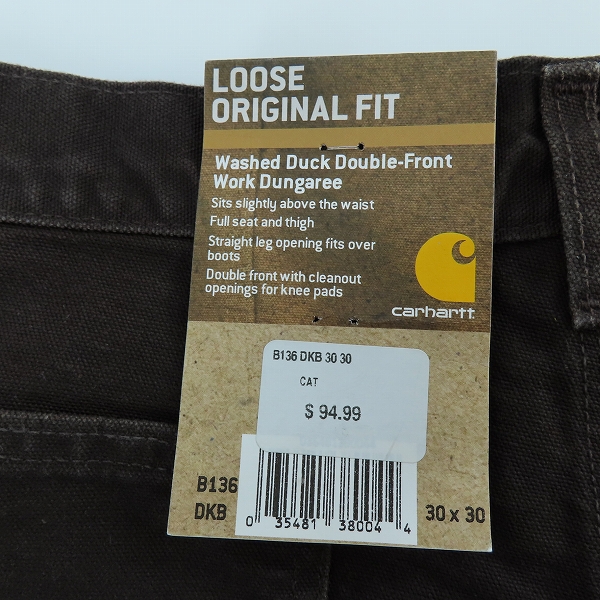 実際に弊社で買取させて頂いた【未使用】Carhartt/カーハート WASHED-DUCK DOUBLE-FRONT WORK DUNGAREE/ペインター パンツ /B136-DKB/30×30の画像 4枚目