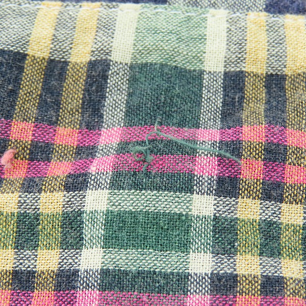 実際に弊社で買取させて頂いたSUGAR CANE/シュガーケーン チェック柄 パッチワーク 半袖 ボタン シャツ ネイビー SC38444/Mの画像 5枚目