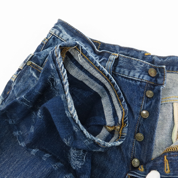 実際に弊社で買取させて頂いたmastermind JAPAN/マスターマインド 12SS identity期 ダメージ加工ジャカードスカルデニムパンツ MA2-PA01-00-D/Lの画像 3枚目